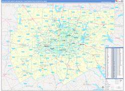 Dallas-Fort Worth-Arlington Metro Area Wall Map Basic Style 2026